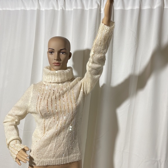 MODA INTERNATIONAL sequinned turtleneck MOHAIR SWEATER S - Picture 2 of 7